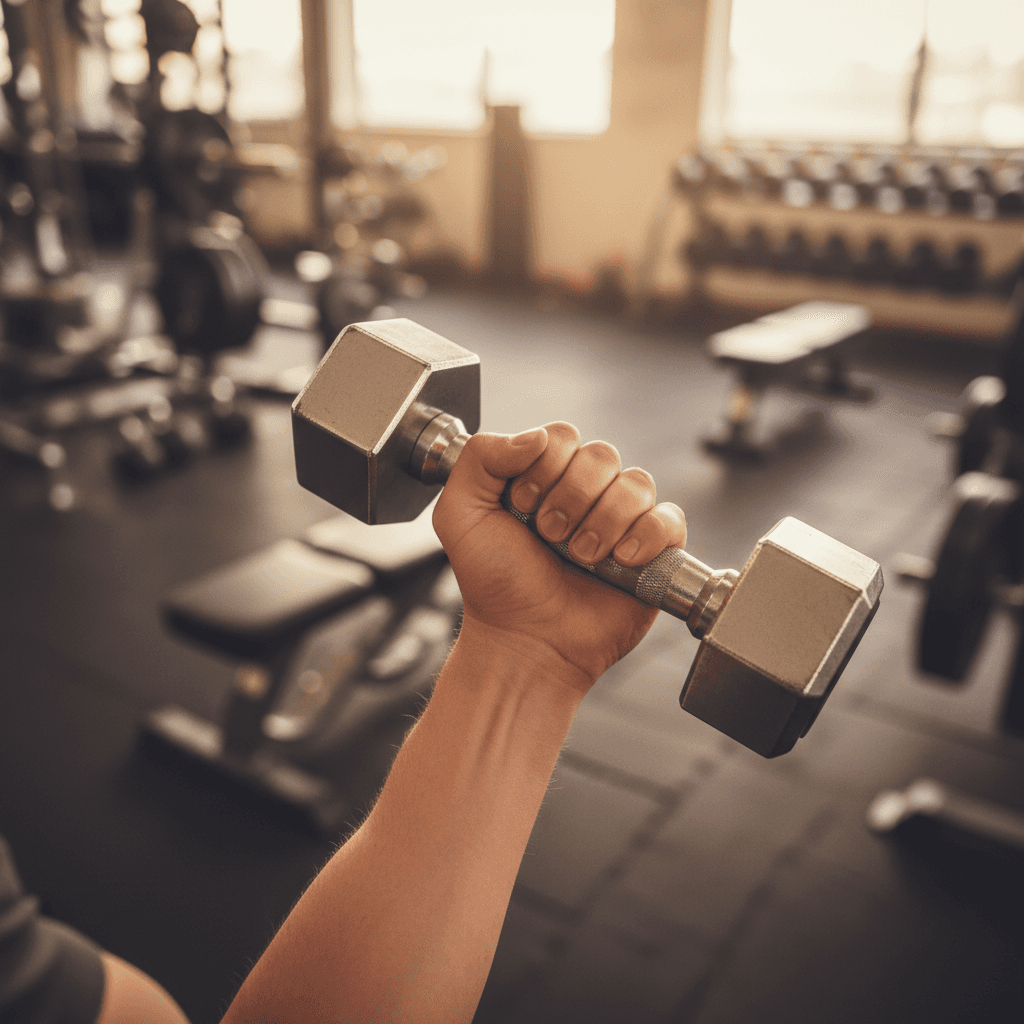 Close-up of proper dumbbell grip and hand positioning technique