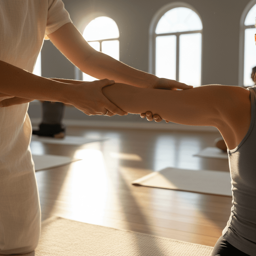 Trainer guiding client through proper mobility technique