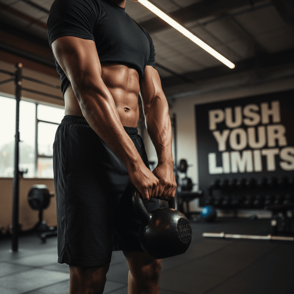 Personal trainer demonstrating kettlebell exercise form
